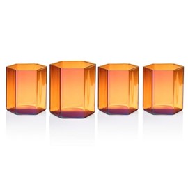 Godinger Double Old Fashioned Glass, Short Glass, Drinking Glass, Drinking Cup for Juice, Water & Cocktails, Amber Glasses, Set of 4, Hexagon Shape, 11oz