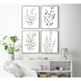 JNYUWLAA - lona decorativo para pared de 4 piezas de hojas de eucalipto (póster, 16 x 12 W)