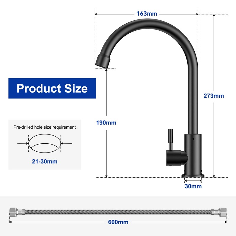 CECIPA Cold Water Tap Black, Tap Only for Cold Water