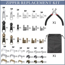 Yuxung 272 Pieces Zipper Repair Kit Replacement Zipper Pulls, Latch Slider, Installation Tools Stopper Slider Repair Tool Kit for Metal Plastic Nylon Coil Jacket (Size 8/5/3)