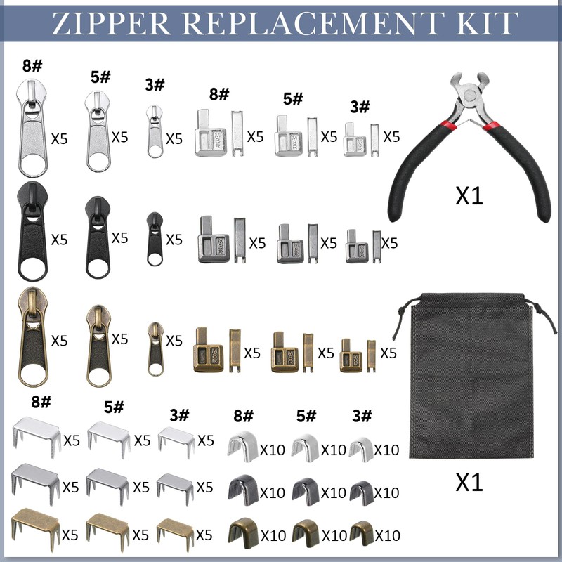 Yuxung 272 Pieces Zipper Repair Kit Replacement Zipper Pulls, Latch