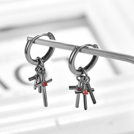 Black Cross Dangle Hoop Earrings Sterling Silver 925 Small Cross Huggie Hoops for Men Women Religious Jewelry