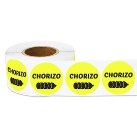 Chorizo Sticker Label - Bright Yellow Food Label for Chorizo, Perfect for Food Truck, Takeout, Breakfast, Restaurants - 300 Count Roll, 1 Inch Circle Dot Sticker