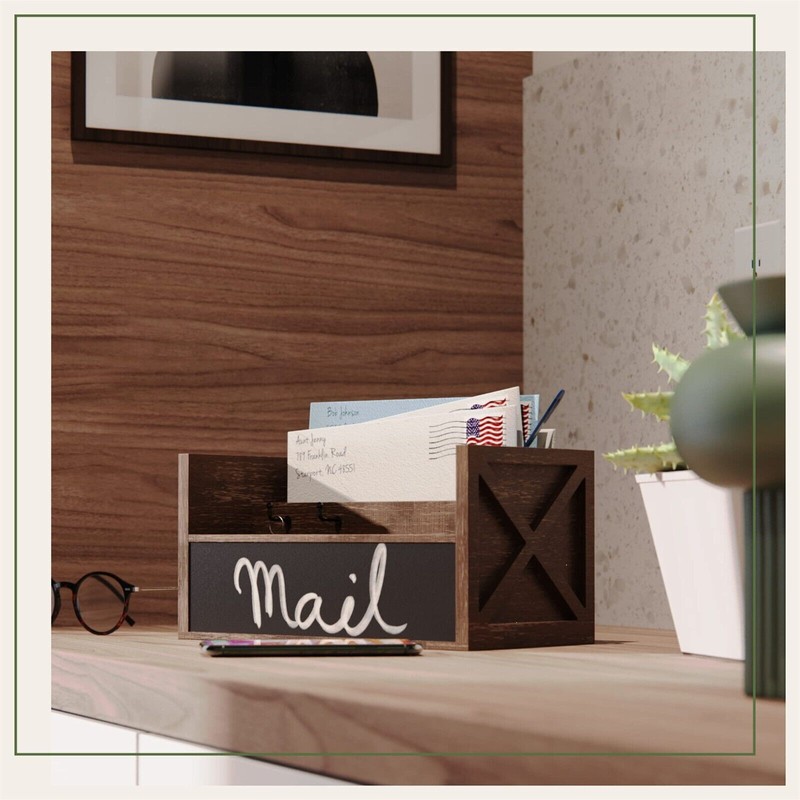 ALBEN Farmhouse Mail Sorter with Customizable Chalkboard Sign – Weathered