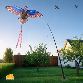 ORGCLDKT-Bird Scare Kite Eagle/Hawk/Peregrine Falcon/12.5FT Telescopic Pole/Bird Scaring Tape Tail/3D Body Lifelike Design/Scare Birds Away/Keep Birds Away/with Kite Handle & 200FT Flying Line