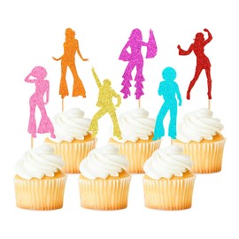 Keaziu Paquete de 36 adornos para cupcakes de discoteca de los años 70 y 80 para discoteca de los años 70 y 80 para decoración de tartas de discoteca, bola de discoteca, tema musical para hombres y mujeres, fiesta, fiesta de cumpleaños, boda, decoración 