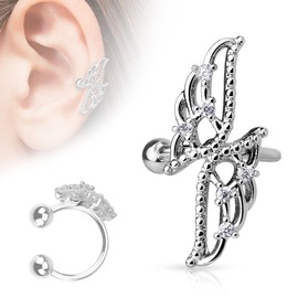 Unbranded Crossed Wings with CZ Rhodium Plated Brass Non Piercing Cartilage Ear Cuff Ring