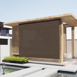 LOVE STORY Outdoor Roller Shade 6'(W) * 8'(H) Exterior Patio Blinds Roll up for Gazebo Deck Backyard, Mocha