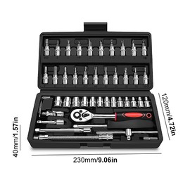 46 Pcs 1/4 Inch Socket Set, Socket Wrench Set, Chrome Vanadium Tools Set Drive Ratchet Set, Small Socket Set for Household Car Bike Motorbikes Repair