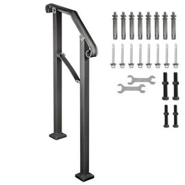Happybuy Outdoor Handrails, Fit 2-3 Steps, Wrought Iron Arch Style, Flexible Porch Railing, Black for Concrete & Wooden Stairs