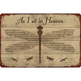 Metal Signs Retro As I Sit in Heaven Dragonfly Metal Tin Signs Wall Decor for Cafe Bar Pub Home 12x8 Inches