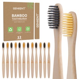 GENKENT 12 Counts Bamboo Toothbrushes Eco Friendly Natural Charcoal Toothbrushes with BPA Free Soft Bristles