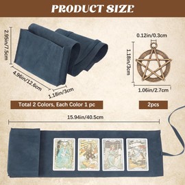 CREATCABIN 2-piece tarot card bag set, velvet, tarot storage bag, tarot spread cloth, changing bag, card holder with star pendants for tarot cards, oracle deck, playing cards, navy blue, indigo