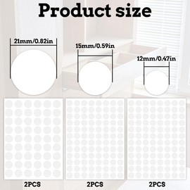 BOHUIZ 6 Sheets 580 Pcs Self-Adhesive Screw Hole Cover Stickers, 12 mm/15 mm/21 mm White Screw Covers Caps Sticker PVC Waterproof Wood Stickers for Furniture Wood Screws Wall Cabinet Desk Wall