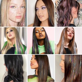 Ubeleco Hair Tinsel 12Pcs Clip in Rainbow Hair Accessories 20.5 Inch Fairy Hair(Rainbow)