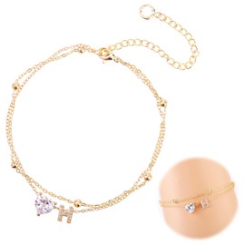 Mikovivi Ankle Bracelet for Women, Adjustable Letter Heart Design Waterproof Gold Initial Anklet Perfect Summer Beach Jewelry Alphabet Foot Chain Decorations and Gifts(Letter H)