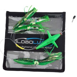 Lobo Lures Offshore Squid Rigged Tuna Fishing Daisy Chains with Lure Bag (#217 Green)