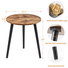 Apicizon Small Round Side Table, Nightstand End Table for Small Spaces, Bedroom, Living Room, Easy Assembly Modern Bedside Table, 16.5 x 20 Inches, Rustic Brown