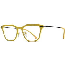 FONEX Colorful Pure Titanium Glasses Frame Men Retro Square Eyeglasses Vintage Optical Eyewear F85765 (F85838 Yellow)