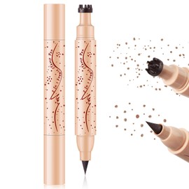 HOSAILY 2 in 1 Dual Ended Light Brown Freckle Stamp&Freckle Pen, Waterproof Quick Dry Soft Dot Faux Freckles, Natural Lifelike Long Lasting Fake Freckle Marker Pencil Face Decoration Sunkissed Makeup