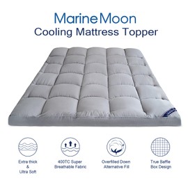 Marine Moon King Mattress Topper Cooling Extra Thick Bed Topper Plush Pillow Top Mattress Pad Hotel Quality Down Alternative Mattress Topper for King Size Bed, Soft Bed Toppers for Back Pain, Grey