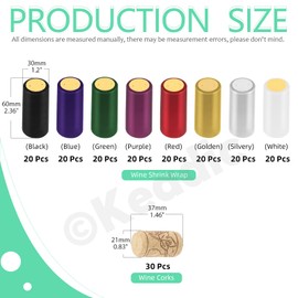Keadic 190Pcs 8 Color PVC Heat Shrink Capsules with Natural Wine Corks Stoppers, Wrap Seals Sleeves Caps Tops for Making Cellars Wine Bottles Ornament