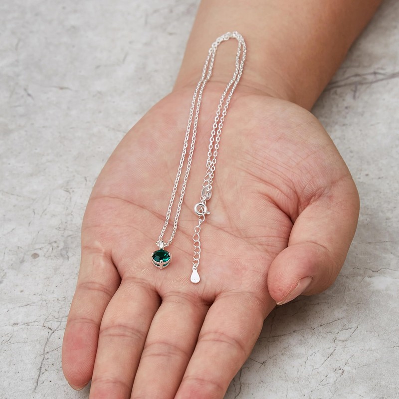 Philip Jones Sterling Silver May (Emerald) Birthstone Necklace Created with