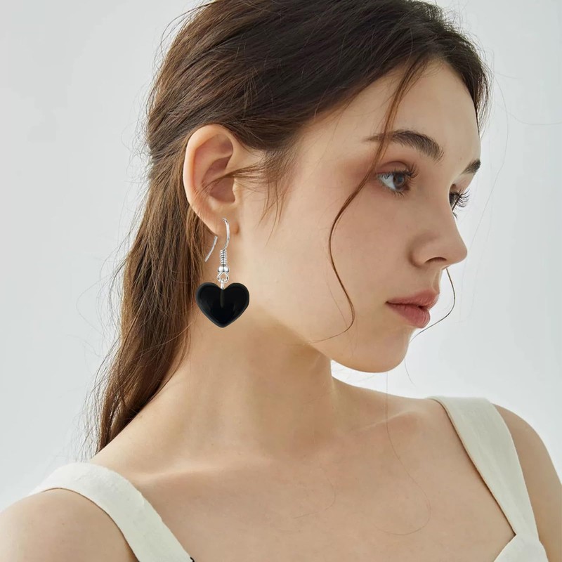 CYV Transparent Colorful Handmade Heart Dangle Earrings For Women (black)