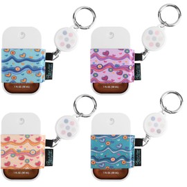 Beautyflier Pack of 4 Elastic Sleeve for Touchland Power Mist and Glow Mist 1FL OZ Hand Sanitizer Spray, Exquisite Patterns Holder Sleeve with Keychain, Great for Travel (Wave and Heart)