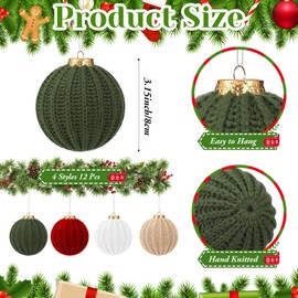 Seenelling 12 Pcs Crochet Christmas Ball Ornaments 3.15 Inch Knitted Christmas Ball with Lanyard Handmade Rustic Crochet Ornaments for Xmas Tree Decoration Farmhouse(Red Green)