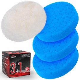KUIMIT Blue Polish Pad, 3Pcs 5.5 Inch Face for 5 Inch Buffing Polishing Pads and Woolen Pads 125mm Backing Plate Compound Buffing Sponge for Car Buffer Polisher Compounding, Polishing and Waxing