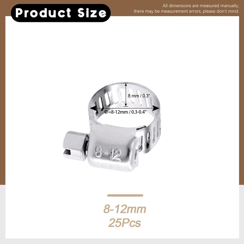 Wokape 25Pcs 8-12mm Full Stainless Steel Adjustable Worm Gear Hose