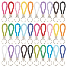 ANNASAMDO Pack of 30 Braided PU Leather Key Chains, Leather Strap, Key Ring Pendant for Men, Women, Key Fob for Car, Motorcycle, Bicycle and House Keys (15 Colours), multicoloured