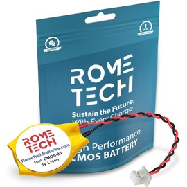 Rome Tech CMOS BIOS Battery for HP Compaq Presario F500 / HP Compaq Presario F700 / HP Compaq Presario G60 - Battery Backup 3V RTC CR2032 with 2 Wire Cable (1-Pack)