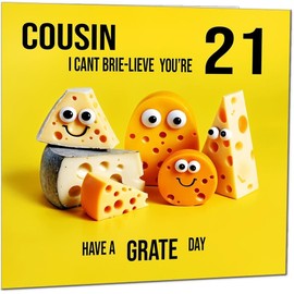 21st Cousin Birthday Card - Cheese Pun Funny Cousins Birthday Card for 21 Year old twenty one, twenty first