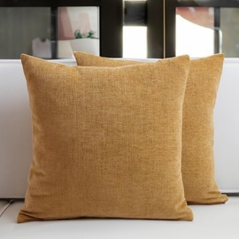 Encasa XO Chenille Kissenbezüge Set von 2 | Senf - (24"x24") (60x60 cm) | Dekorative Akzent Quadratische Wurfkissenbezüge Für Couch, Heimdekoration, Sofa