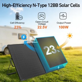 DOKIO Solar Suitcase 100W Portable Foldable Solar Panel 18v Monocrystalline 23.8 * 19.3 * 1.3in with Controller to Charge 12 Volts Batteries (All Lead/Acid Types: Vented AGM Gel) RV Camping Marine