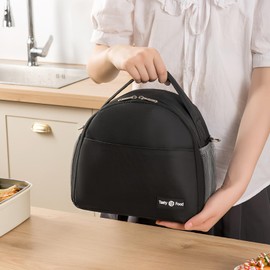 Taoluwin Insulated Lunch Bag, Semi-Circle Thermal Lunch Tote Bag with Anti-Slip Shoulder Strap, Leakproof & Waterproof Lunch Box Soft Cooler for Work, School, Picnic (Black)