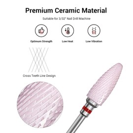MelodySusie Ceramic Nail Drill Bit, 3/32'' (2.35mm) Professional Acrylic Nail File Flame Drill Bit for Manicure Pedicure Cuticle Gel Nail Polishing, Beginners Bits, Pink, Series Bit-S, Extra Fine