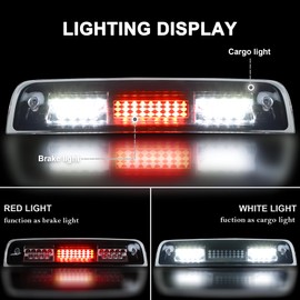 Gubebaili LED Third 3rd Brake Light Fit for Dodge Ram 1500 2009-2017, Fit for Dodge Ram 2500 3500 2010-2017, High Mount Stop Light Cargo Lamp (Chrome Housing Clear Lens)