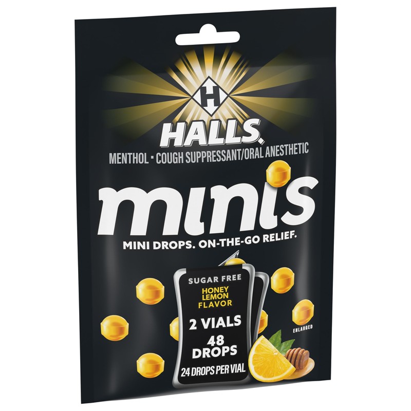 HALLS Minis Honey Lemon Flavor Sugar Free Cough Drops, 48