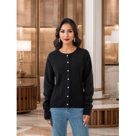 Simple&Opulence Ladies Cardigan,Lightweight Crew Neck Button Down Knitwear,Ultra Soft Summer Cardigans for Women UK,Black,S