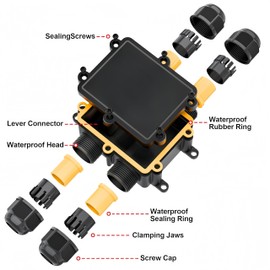 Tynoscco IP68 Waterproof Junction Box Outdoor,4-Way Electrical Junction Box Outdoor with 4 Cable M25 Gland Wire Connector Extension Electrical Cable Protector for Diameter Cable Ø4-14mm Black