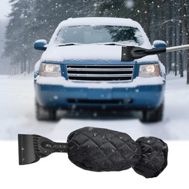 OHYER Ice Shaver Auto Kratzer Scheibenkratzer Auto Wärmender Scheibenkratzer mit Handschuh Auto Eiskratzer mit Handschuh gefüttert Ultra schneller schneeschaufel (Skalierbar-Mit Handschuhen, Schwarz)