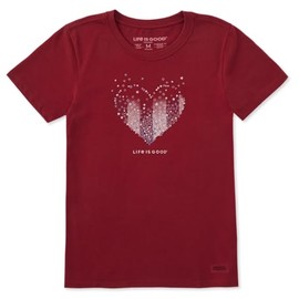 Life is Good Women's Standard Crusher Tee, Short Sleeve Cotton Graphic T-Shirts, Heart Stars and Stripes, Adirondack Red