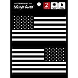 Black American Flag Decal - Set of 2 American Flag Stickers for Car Window - Pair of Tactical Military Black & White US Flag Sticker