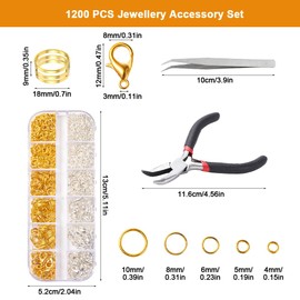 Pack of 1200 Jump Rings Open, 4/5/6/7/8/10 mm Open Jump Ring, Chain Clasp Set with Jewellery Pliers, Jewellery Clasp for Necklace Repair and Jewellery Making (Silver and Gold)