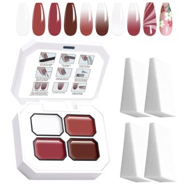 U-Shinein Gradient Painting Gel, 4Colors Ombre Gel Nail Polish with 4Pcs Large Nail Sponges Sponging for Ombre Nails Aura Nails French Manicure Soak Off UV Palette Reddish Brown
