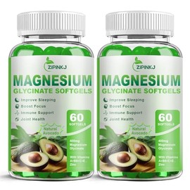 ZIPINKJ Magnesium Glycinate 400mg, High Absorption Magnesium Supplements Softgels with Vitamin E, B6, Zinc for Improve Sleep, Muscle Relaxation & Bone Health, Gluten-Free, Non-GMO, 2 Pack