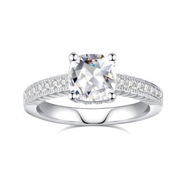 ZHOANLE Moissanite Engagement Rings for Women 2CT D Color VVS1 Cushion Cut Half Eternity 925 Sterling Silver with 18K White Gold Plated Anniversary Wedding Promise Ring(8.5)